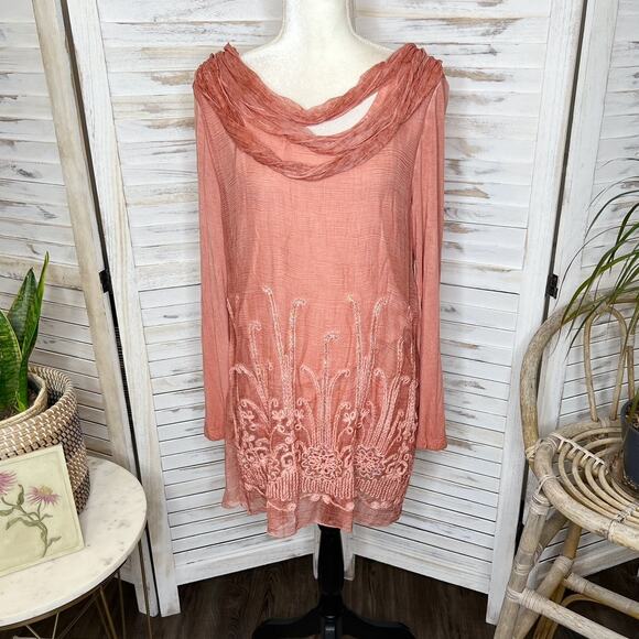 NWT SOFT SURROUNDINGS Women's L Silk Beaux Art Romantic Tunic Coral Pink - Picture 2 of 16